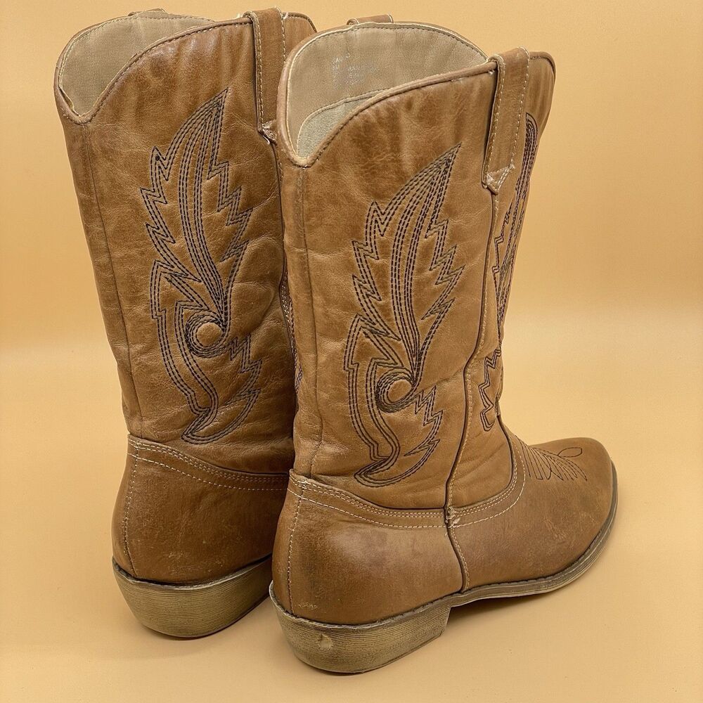 Coconuts by Matisse Gaucho Cowboy Boots Women's 8M Tan Black Stitching Comfort - Picture 16 of 16